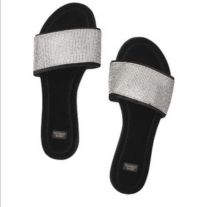 Embellished velvet slides